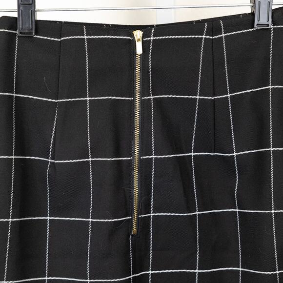 H&M Black White Windowpane Plaid Faux Wrap Mini Skirt Gold Zip NWT Size 0 - Picture 5 of 5